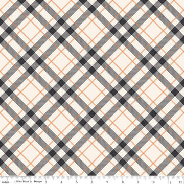 17" End of Bolt Piece - Hey Bootiful Plaid C13133 Off White - Riley Blake Designs - Halloween Diagonal Plaid - Quilting Cotton Fabric