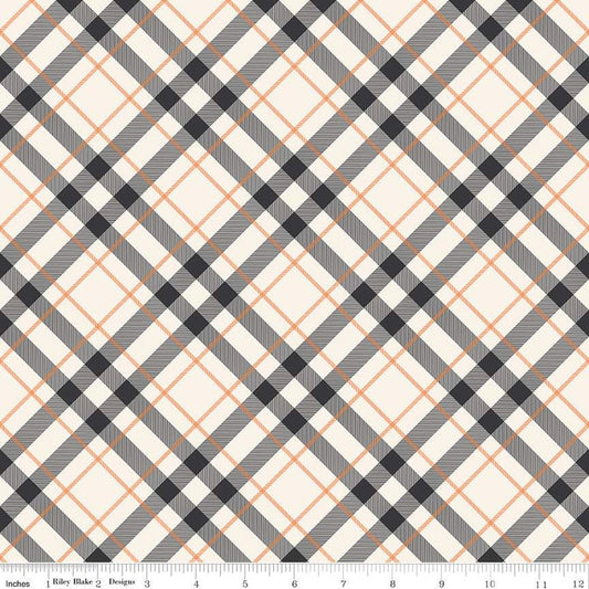 17" End of Bolt Piece - Hey Bootiful Plaid C13133 Off White - Riley Blake Designs - Halloween Diagonal Plaid - Quilting Cotton Fabric