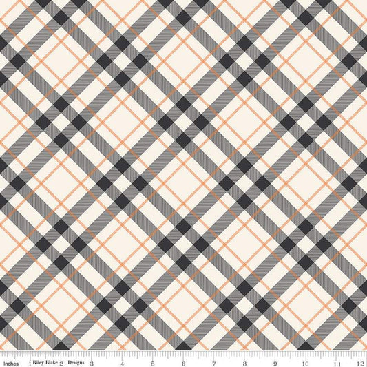 25" End of Bolt Piece - Hey Bootiful Plaid C13133 Off White - Riley Blake Designs - Halloween Diagonal Plaid - Quilting Cotton Fabric
