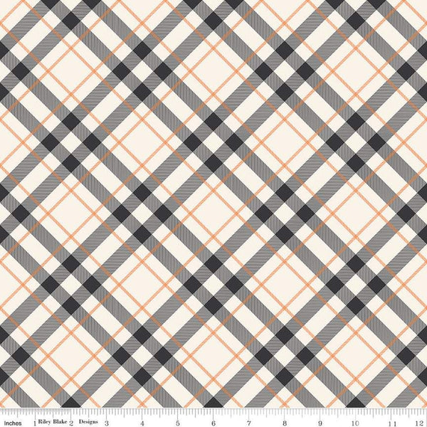 Hey Bootiful Plaid C13133 Off White - Riley Blake Designs - Halloween Diagonal Plaid - Quilting Cotton Fabric