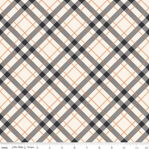 Hey Bootiful Plaid C13133 Off White - Riley Blake Designs - Halloween Diagonal Plaid - Quilting Cotton Fabric