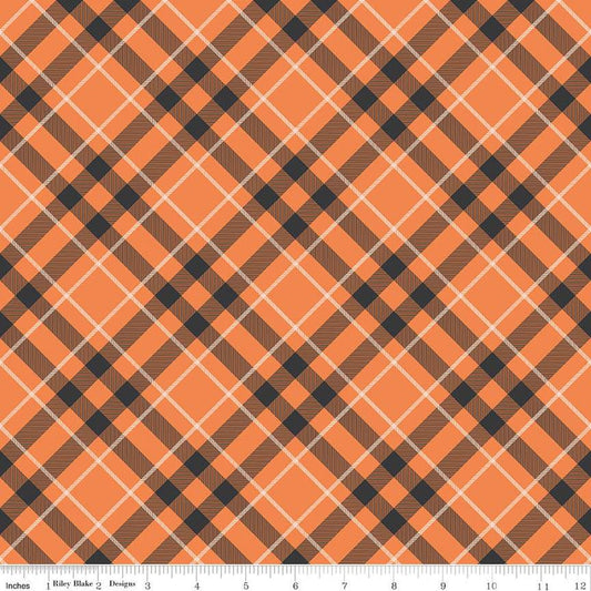 DEAL Hey Bootiful Plaid C13133 Orange - Riley Blake Designs - Halloween Diagonal Plaid - Quilting Cotton Fabric