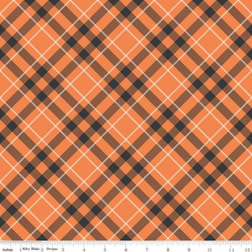 12" End of Bolt SALE Hey Bootiful Plaid C13133 Orange - Riley Blake Designs - Halloween Diagonal Plaid - Quilting Cotton Fabric