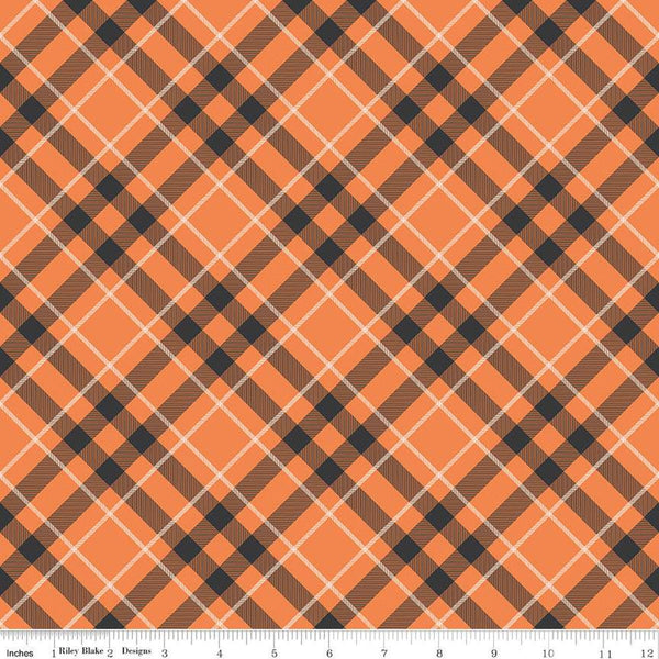 Hey Bootiful Plaid C13133 Orange - Riley Blake Designs - Halloween Diagonal Plaid - Quilting Cotton Fabric