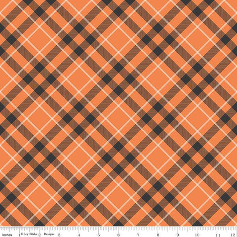 Hey Bootiful Plaid C13133 Orange - Riley Blake Designs - Halloween Diagonal Plaid - Quilting Cotton Fabric