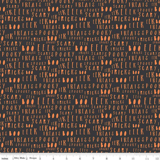 DEAL Hey Bootiful Words C13134 Charcoal - Riley Blake Designs - Halloween Text - Quilting Cotton Fabric