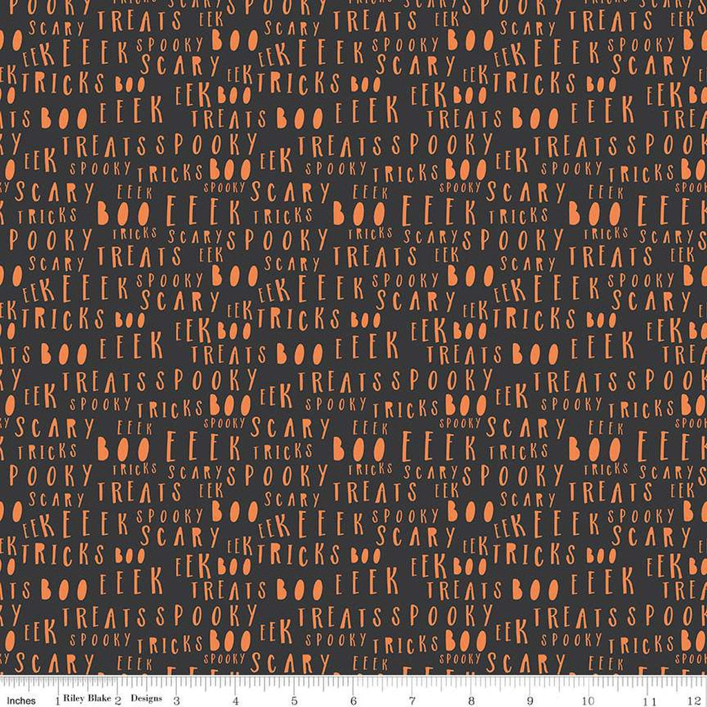 Hey Bootiful Words C13134 Charcoal - Riley Blake Designs - Halloween Text - Quilting Cotton Fabric