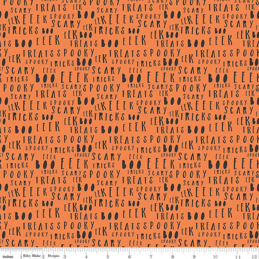 SALE Hey Bootiful Words C13134 Orange - Riley Blake Designs - Halloween Text - Quilting Cotton Fabric