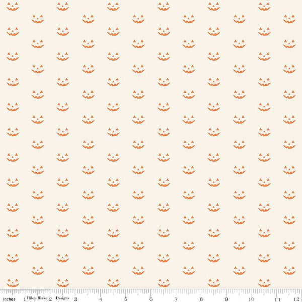 SALE Hey Bootiful Jack-o'-Lanterns C13136 Off White - Riley Blake Designs - Halloween Pumpkin Faces - Quilting Cotton Fabric