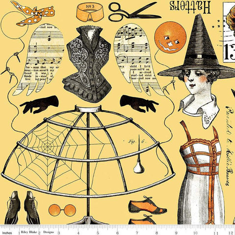 Queen of We'en Collage CD13164 Yellow - Riley Blake Designs - DIGITALLY PRINTED Halloween Sewing - J. Wecker Frisch - Quilting Cotton