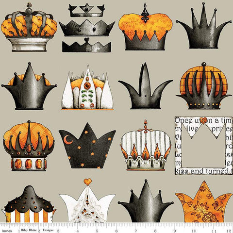 25" End of Bolt - Queen of We'en Crowns CD13165 Gray - Riley Blake Design - DIGITALLY PRINTED Halloween - J. Wecker Frisch - Quilting Cotton