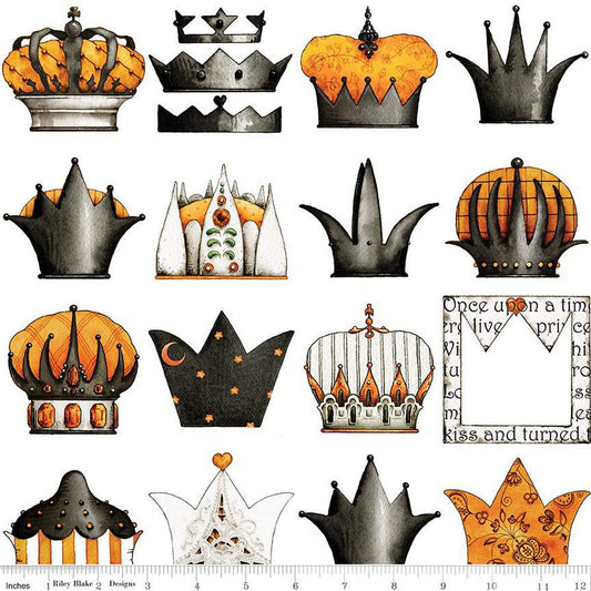 DEAL Queen of We'en Crowns CD13165 White - Riley Blake Designs - DIGITALLY PRINTED Halloween - J. Wecker Frisch - Quilting Cotton