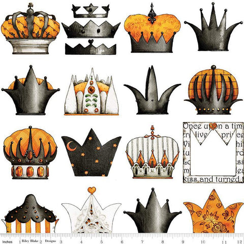 Queen of We'en Crowns CD13165 White - Riley Blake Designs - DIGITALLY PRINTED Halloween - J. Wecker Frisch - Quilting Cotton