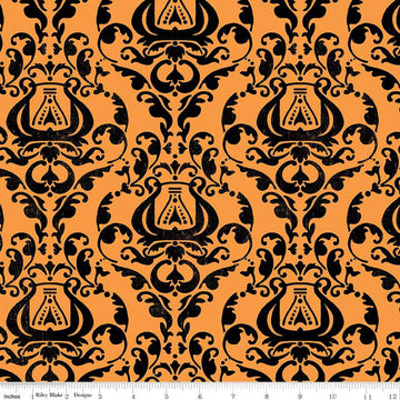 Fat Quarter End of Bolt - SALE Queen of We'en Distressed Damask C13167 Multi - Riley Blake - Halloween - Quilting Cotton Fabric