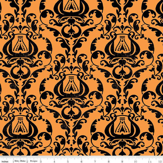 Fat Quarter End of Bolt - DEAL Queen of We'en Distressed Damask C13167 Multi - Riley Blake - Halloween - Quilting Cotton Fabric