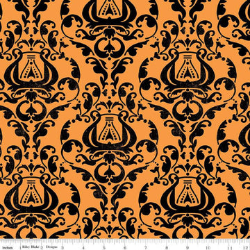 Fat Quarter End of Bolt - SALE Queen of We'en Distressed Damask C13167 Multi - Riley Blake - Halloween - Quilting Cotton Fabric