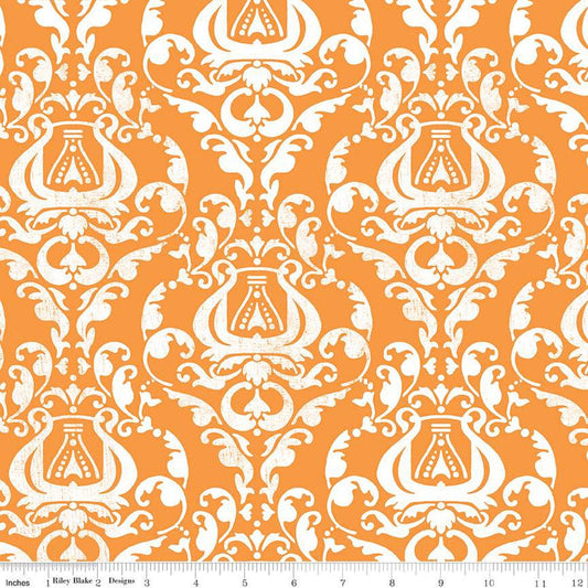 DEAL Queen of We'en Distressed Damask C13167 Orange - Riley Blake Designs - Halloween - J. Wecker Frisch - Quilting Cotton Fabric
