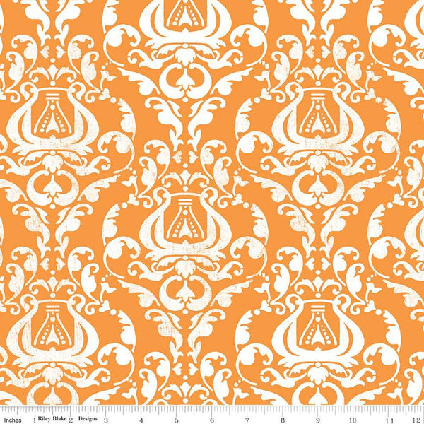 SALE Queen of We'en Distressed Damask C13167 Orange - Riley Blake Designs - Halloween - J. Wecker Frisch - Quilting Cotton Fabric