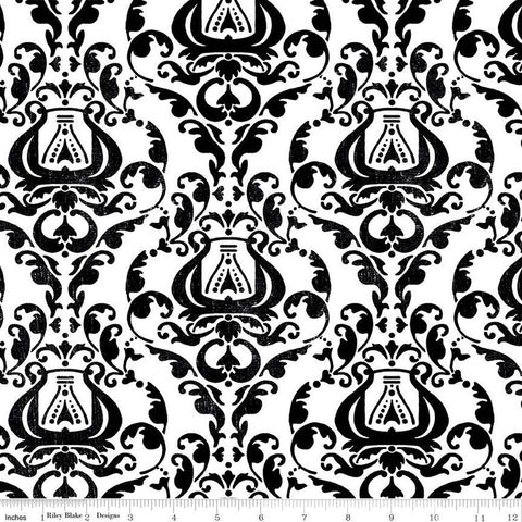 SALE Queen of We'en Distressed Damask C13167 White - Riley Blake Designs - Halloween - J. Wecker Frisch - Quilting Cotton Fabric