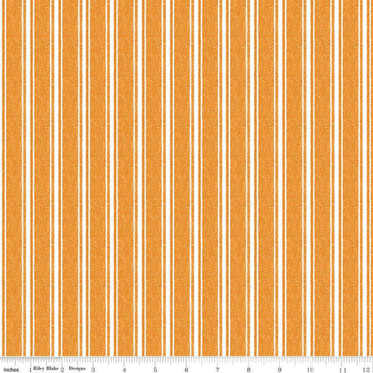 Fat Quarter End of Bolt - SALE Queen of We'en Ticking Texture C13171 Orange - Riley Blake - Halloween Stripes - Quilting Cotton Fabric