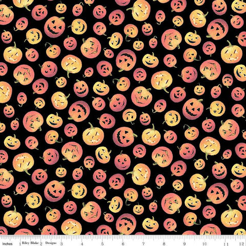 Fright Delight Pumpkins C13231 Black - Riley Blake Designs - Halloween Jack-o'-Lanterns - Quilting Cotton Fabric