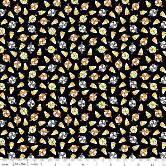CLEARANCE Fright Delight Candy C13232 Black - Riley Blake Designs - Halloween Candy Corn Pinwheel Hard Candy - Quilting Cotton Fabric