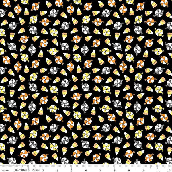 SALE Fright Delight Candy C13232 Black - Riley Blake Designs - Halloween Candy Corn Pinwheel Hard Candy - Quilting Cotton Fabric