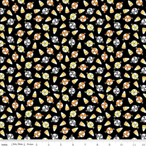 Fright Delight Candy C13232 Black - Riley Blake Designs - Halloween Candy Corn Pinwheel Hard Candy - Quilting Cotton Fabric