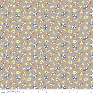 SALE Fright Delight Candy C13232 Gray - Riley Blake Designs - Halloween Candy Corn Pinwheel Hard Candy - Quilting Cotton Fabric