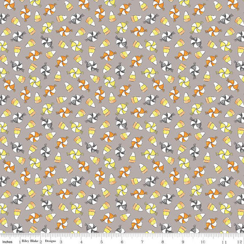 SALE Fright Delight Candy C13232 Gray - Riley Blake Designs - Halloween Candy Corn Pinwheel Hard Candy - Quilting Cotton Fabric