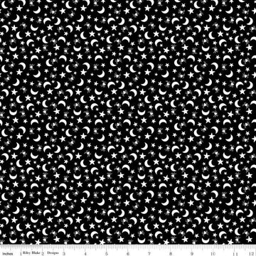 SALE Fright Delight Moons & Stars C13233 Black - Riley Blake Designs - Halloween - Quilting Cotton Fabric