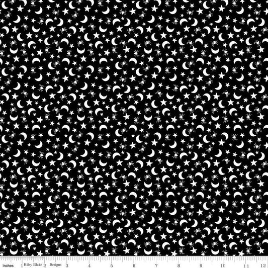 DEAL Fright Delight Moons & Stars C13233 Black - Riley Blake Designs - Halloween - Quilting Cotton Fabric