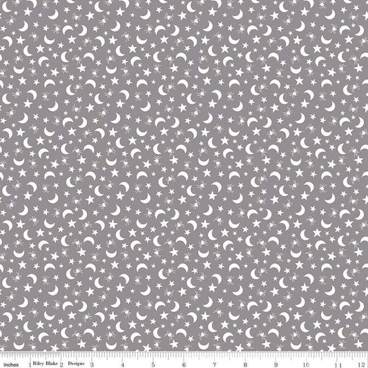 DEAL Fright Delight Moons & Stars C13233 Gray - Riley Blake Designs - Halloween - Quilting Cotton Fabric