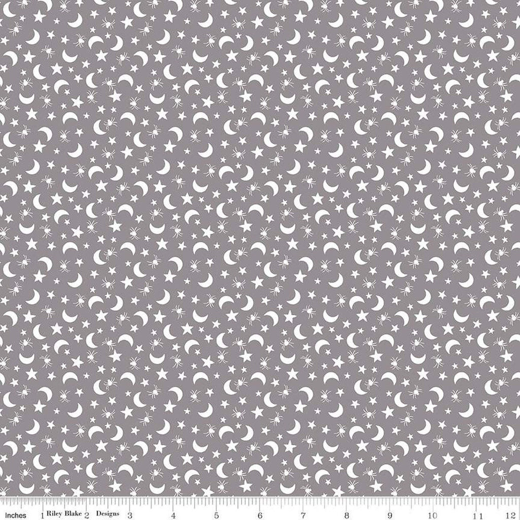 Fright Delight Moons and Stars C13233 Gray - Riley Blake Designs - Halloween - Quilting Cotton Fabric