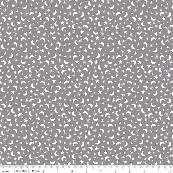 Fright Delight Moons and Stars C13233 Gray - Riley Blake Designs - Halloween - Quilting Cotton Fabric