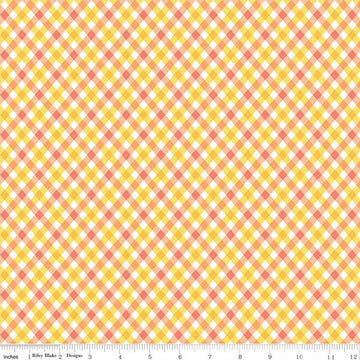 DEAL Fright Delight Plaid C13235 Yellow - Riley Blake Designs - Halloween Diagonal Yellow White Orange - Quilting Cotton Fabric