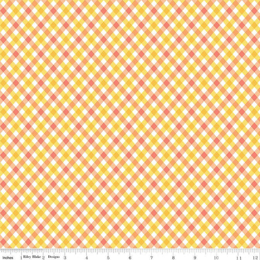 DEAL Fright Delight Plaid C13235 Yellow - Riley Blake Designs - Halloween Diagonal Yellow White Orange - Quilting Cotton Fabric