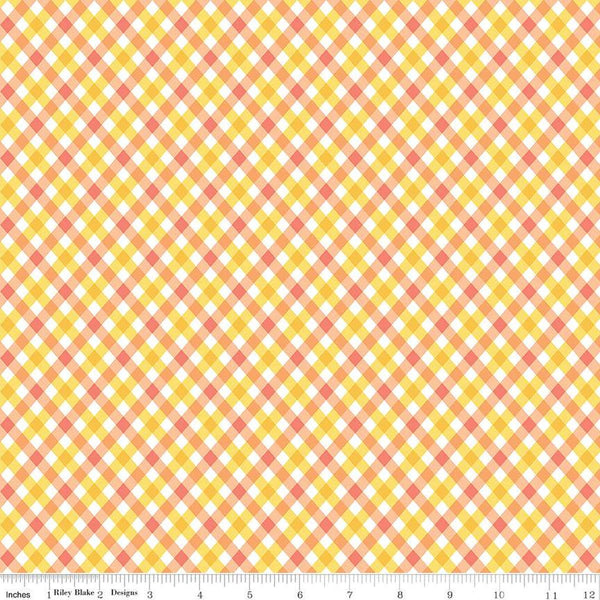 SALE Fright Delight Plaid C13235 Yellow - Riley Blake Designs - Halloween Diagonal Yellow White Orange - Quilting Cotton Fabric