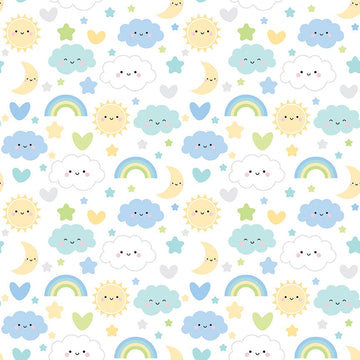 9" End of Bolt - FLANNEL Baby Boy Sweet Dreams F13330 White - Riley Blake - Children's Clouds Rainbows Hearts - FLANNEL Cotton Fabric