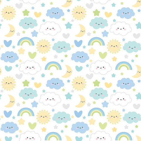 26" End of Bolt - FLANNEL Baby Boy Sweet Dreams F13330 White - Riley Blake - Children's Clouds Rainbows Hearts - FLANNEL Cotton Fabric