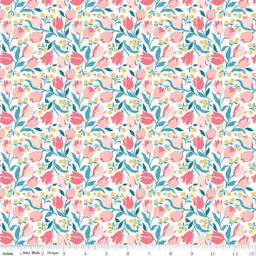 31" End of Bolt - London Parks Tulip Triumph A 01666852A - Riley Blake - Floral Tulips Daisies -  Liberty Fabrics  - Quilting Cotton Fabric