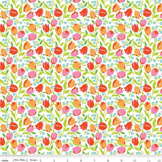 21" End of Bolt - London Parks Tulip Triumph C 01666852C - Riley Blake - Floral Tulips Daisies -  Liberty Fabrics  - Quilting Cotton Fabric