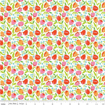 Fat Quarter End of Bolt - London Parks Tulip Triumph C 01666852C - Riley Blake - Floral Tulips Daisies -  Liberty - Quilting Cotton Fabric