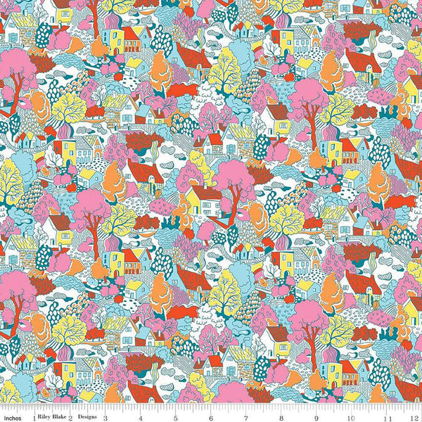 SALE London Parks Heath View C 01666857C - Riley Blake Designs - Town Village Houses Trees -  Liberty Fabrics  - Quilting Cotton Fabric