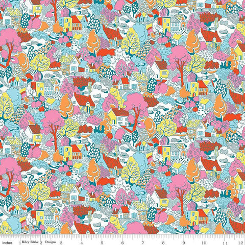 London Parks Heath View C 01666857C - Riley Blake Designs - Town Village Houses Trees -  Liberty Fabrics  - Quilting Cotton Fabric