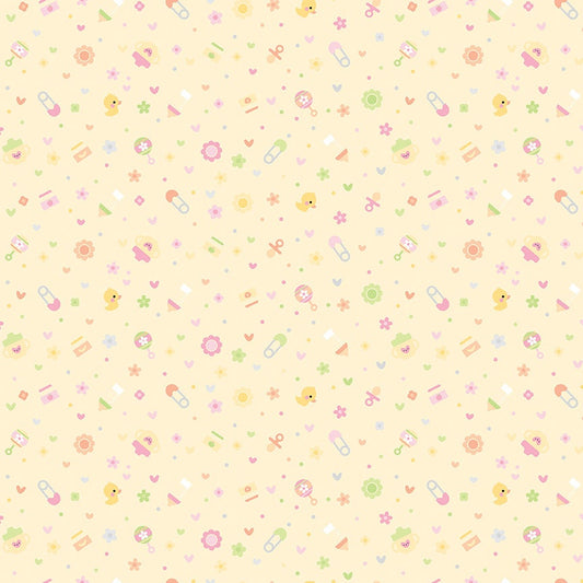24" End of Bolt - SALE FLANNEL Baby Girl Binkies and Bottles F13335 Sunshine - Riley Blake - Children's Safety Pins - FLANNEL Cotton Fabric