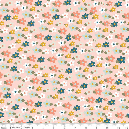 12" End of Bolt - FLANNEL Make a Pretty Life Floral F13336 Blush - Riley Blake Designs - Flowers Blossoms Leaves - FLANNEL Cotton
