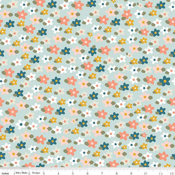 14" End of Bolt - FLANNEL Make a Pretty Life Floral F13336 Mint - Riley Blake Designs - Flowers Blossoms Leaves - FLANNEL Cotton Fabric