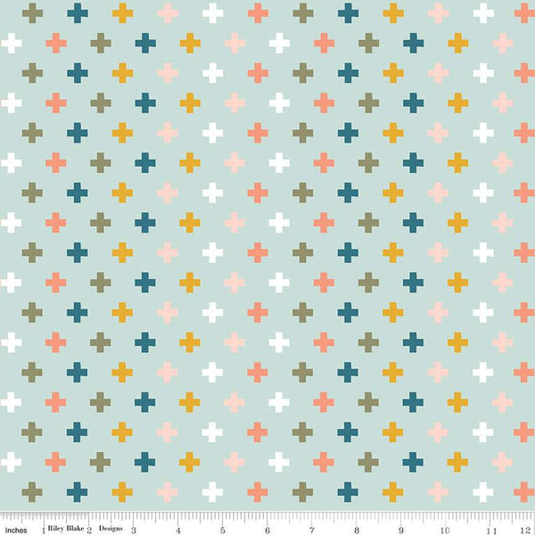 FLANNEL Make a Pretty Life Plus F13338 Mint - Riley Blake Designs - Geometric Plus Signs - FLANNEL Cotton Fabric