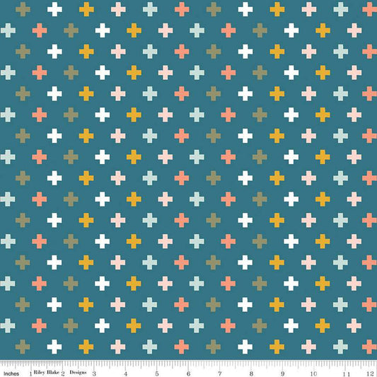 Fat Quarter End of Bolt - SALE FLANNEL Make a Pretty Life Plus F13338 Teal - Riley Blake - Geometric Plus Signs - FLANNEL Cotton Fabric